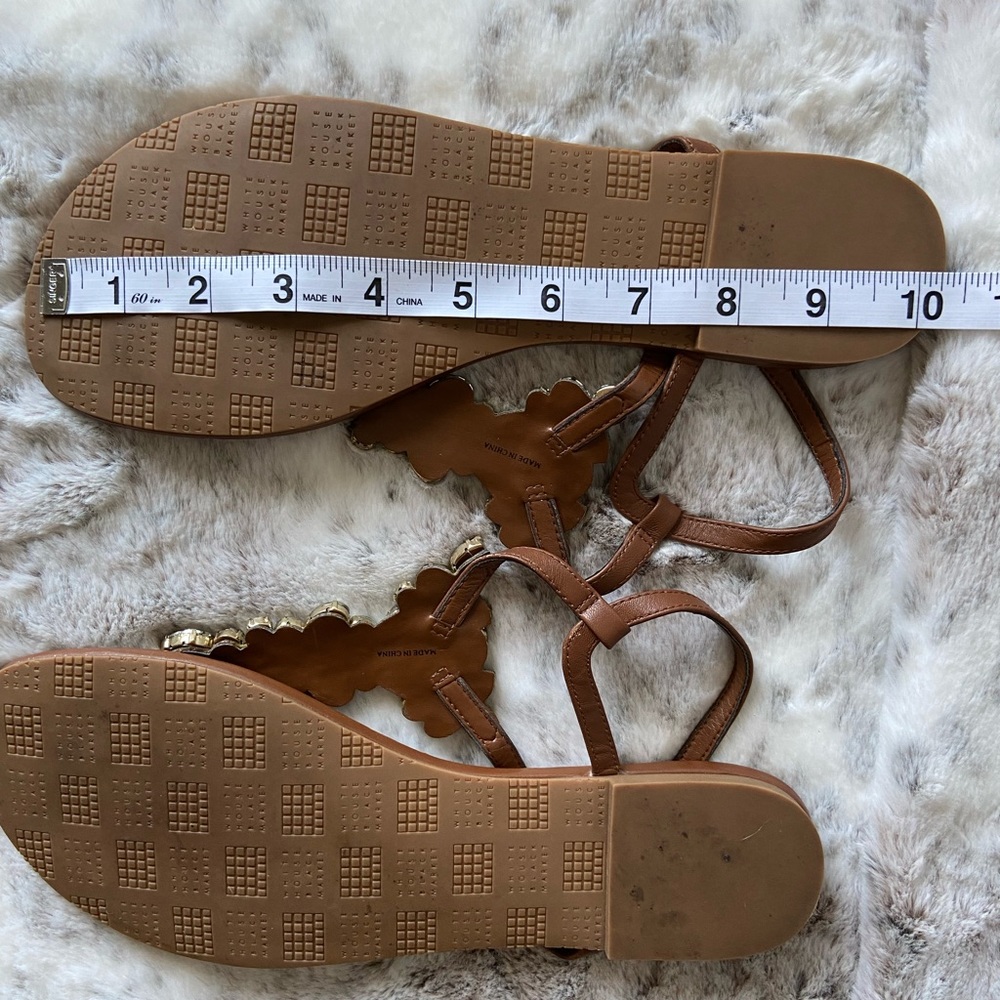 White House Black Market Jeweled tan sandals, soft yellow and white jewel,size10 - Picture 5 of 5